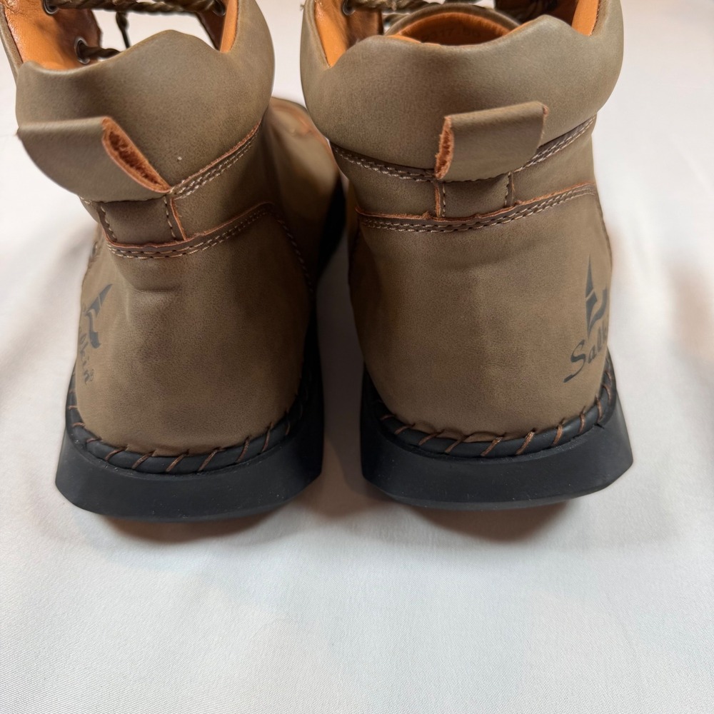 Salkin Mens Brown Lace Up High Top Casual Boots Whipstitch Detail 2317.50 - Picture 9 of 9